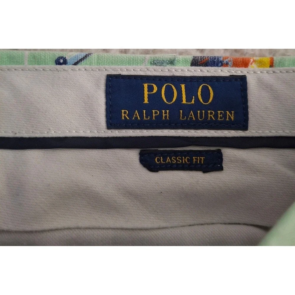 Polo Ralph Lauren Classic Fit Shorts Mens 40 Linen Blend Fishing Tropical Green